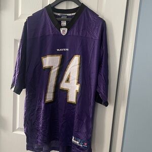 Reebok Purple Baltimore Ravens #74 Men’s Football Jersey with White & Gold Trim